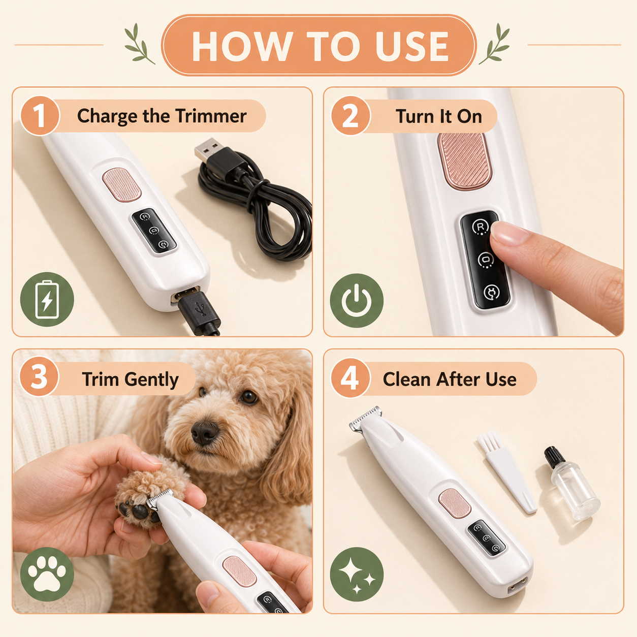 Four steps. One calm grooming session.